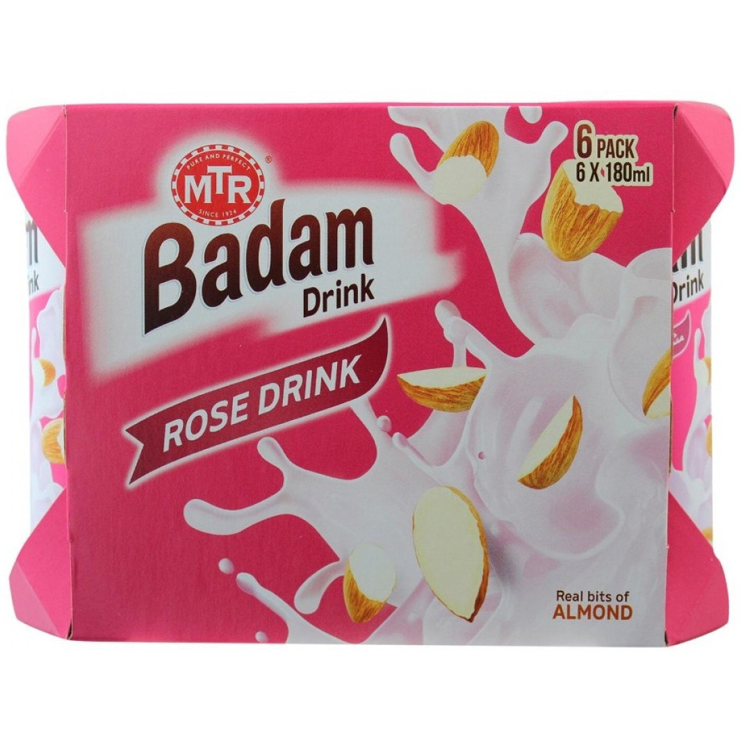 MTR 6 Pack Cans Badam Rose Gulab Drink - 180 Ml (6.08 Oz) [FS]