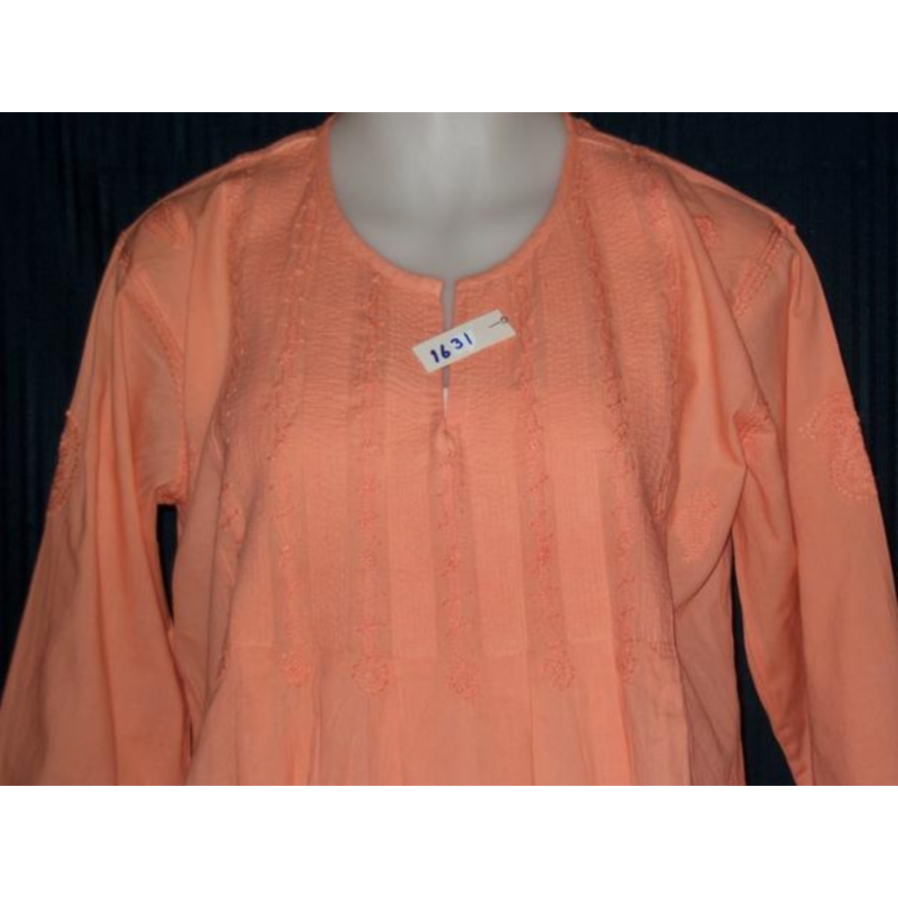 Blouse 1633 Orange Cotton Long Sleeves Tunic Top Kurti Medium Size Shirt Shieno