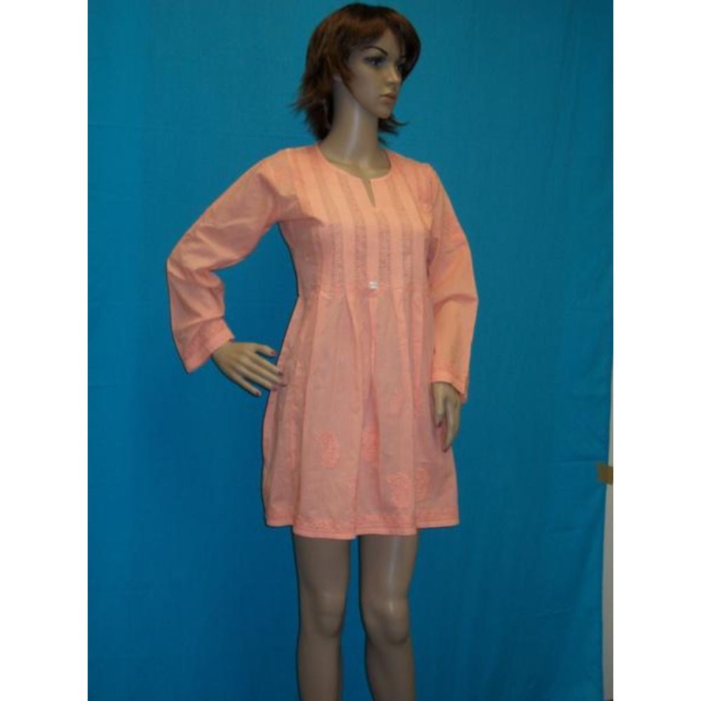 Blouse 1633 Orange Cotton Long Sleeves Tunic Top Kurti Medium Size Shirt Shieno