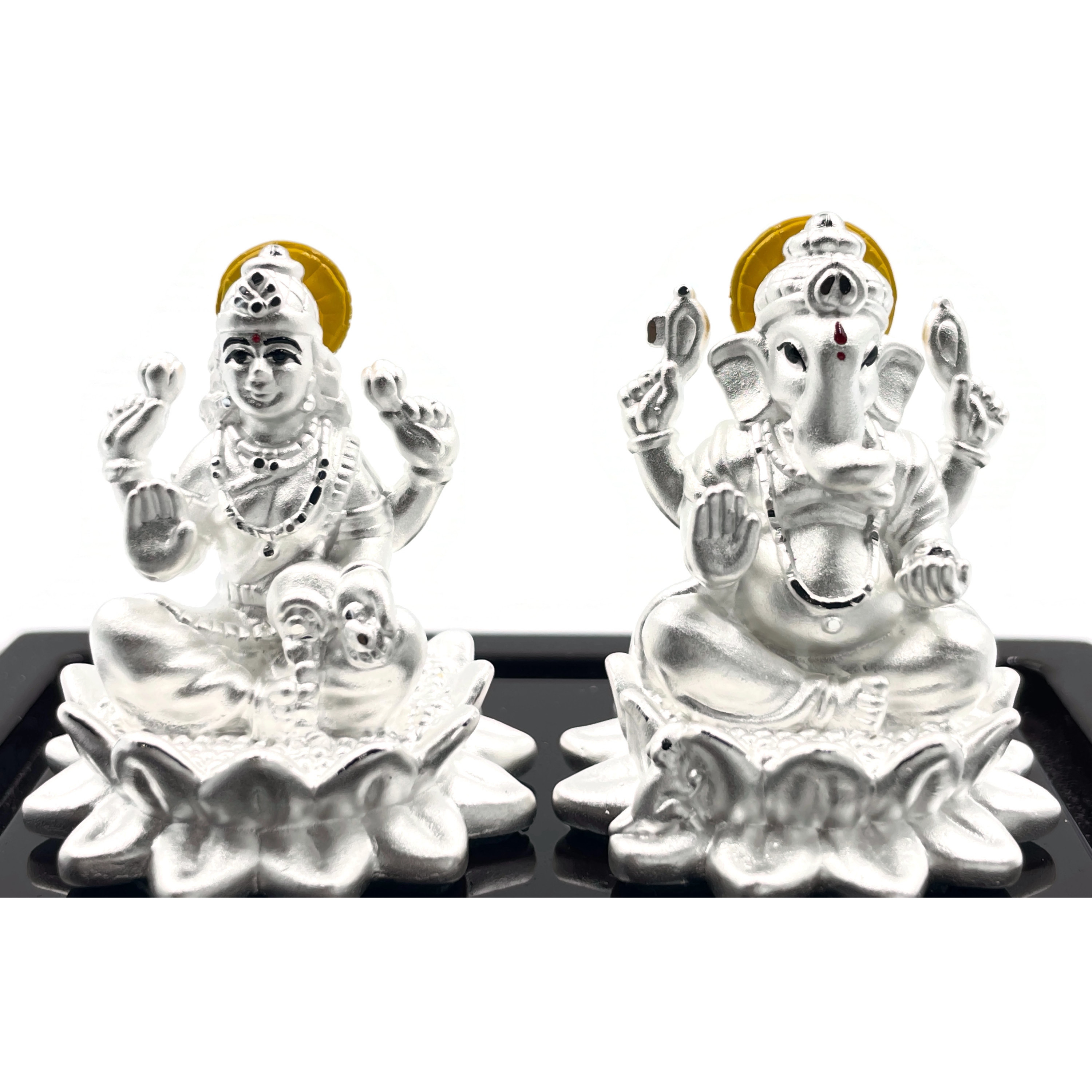 999 Pure Silver Ganesh & Lakshmi / Laxmi Idol / Statue / Murti (Figurine# 11) (Shipping: STANDARD SHIPPING (4-5 DAYS) +$4.99)