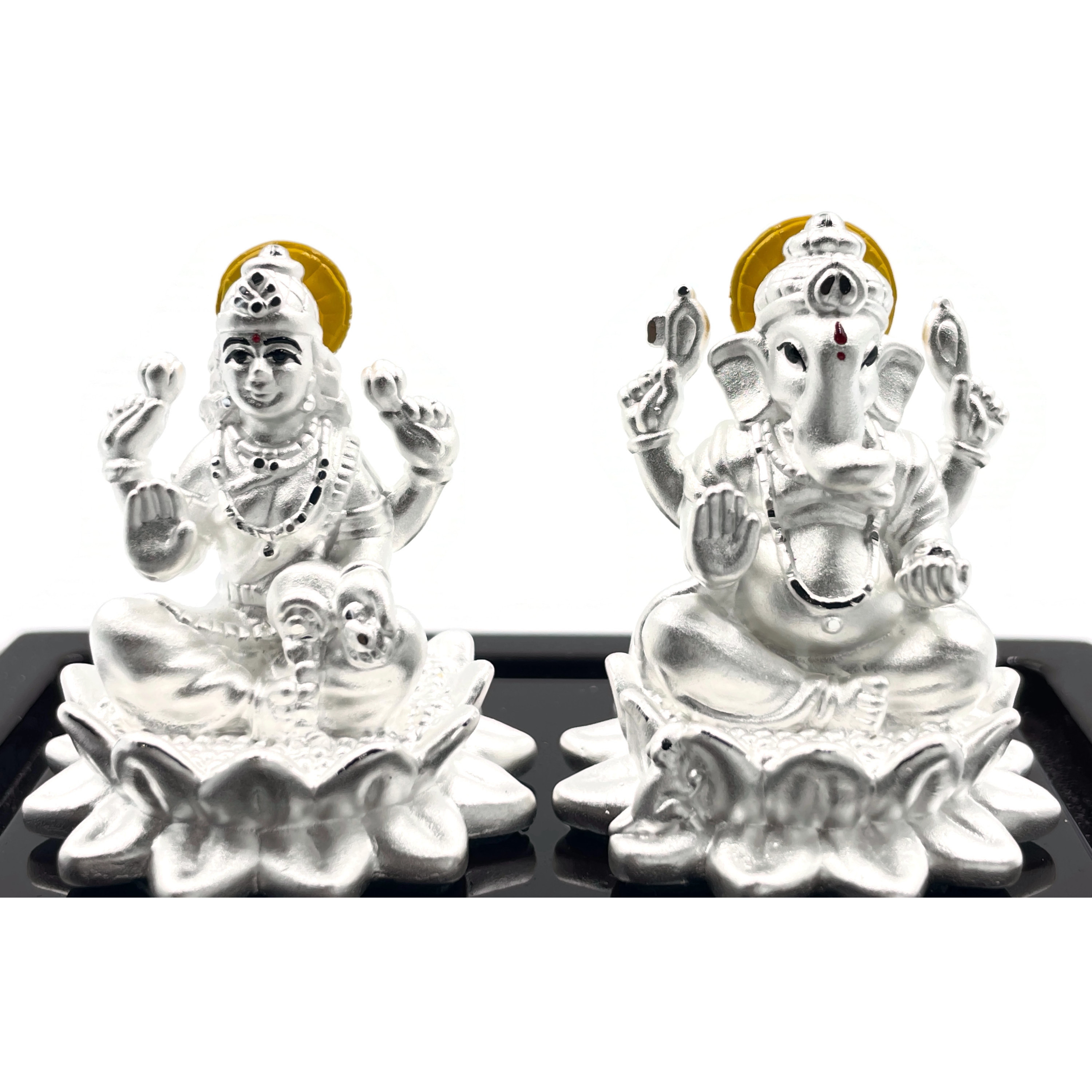 999 Pure Silver Ganesh & Lakshmi / Laxmi Idol / Statue / Murti (Figurine 11)