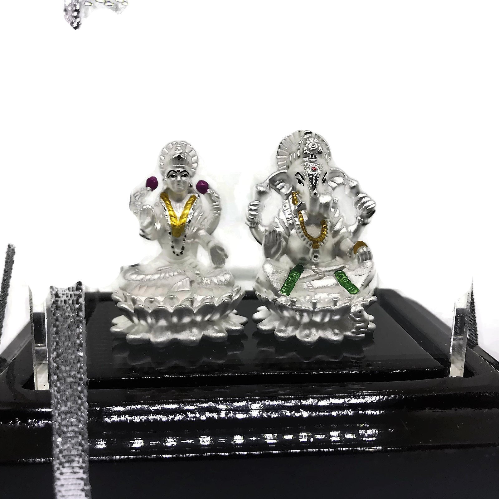 999 Pure Silver Ganesh & Lakshmi / Laxmi Idol / Statue / Murti (Figurine# 08) (Shipping:  (5-6 DAYS) +$0)