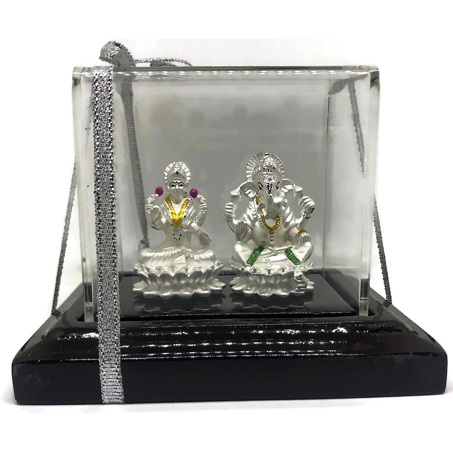 999 Pure Silver Ganesh & Lakshmi / Laxmi Idol / Statue / Murti (Figurine# 08) (Shipping:  (5-6 DAYS) +$0)