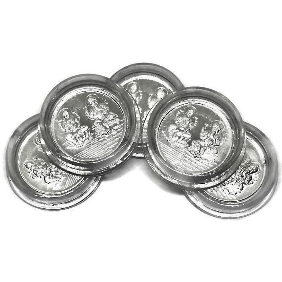 Ganesha Lakshmi/Laxmi Pure Silver (999) 5 Gram Coin (Set of Five Coin) (Shipping: 1DAY EXPRESS SHIPPING (1 DAY) +$25.99 - 1.00 PM PST CUTOFF)