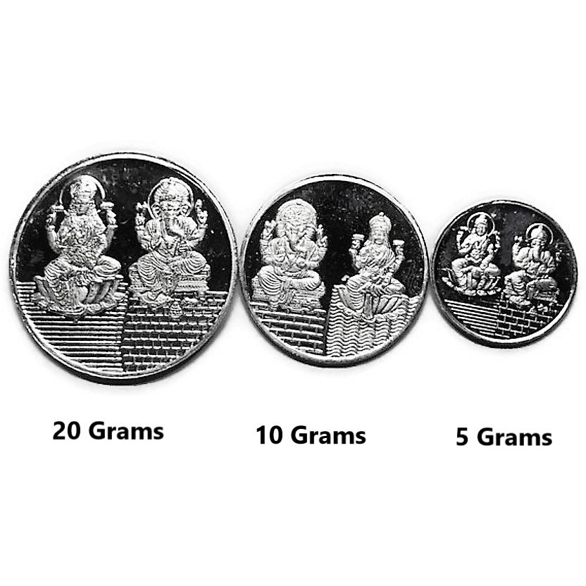 Ganesha Lakshmi/Laxmi Pure Silver (999) 5 Gram Coin (Set of Five Coin) (Shipping: 1DAY EXPRESS SHIPPING (1 DAY) +$25.99 - 1.00 PM PST CUTOFF)