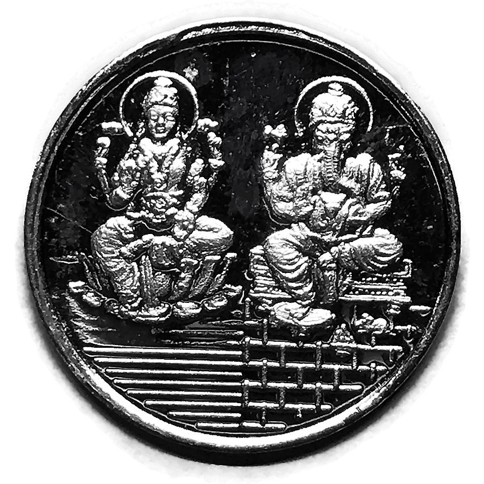 Ganesha Lakshmi/Laxmi Pure Silver (999) 5 Gram Coin (Set of Five Coin) (Shipping: 1DAY EXPRESS SHIPPING (1 DAY) +$25.99 - 1.00 PM PST CUTOFF)