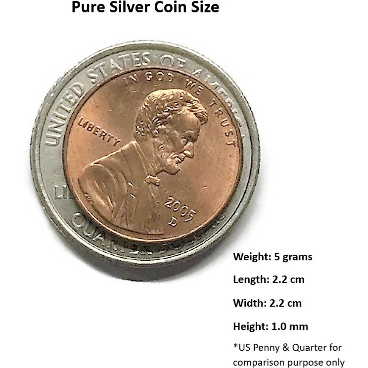 Ganesha Lakshmi/Laxmi Pure Silver (999) 5 Gram Coin (Set of Five Coin) (Shipping: 1DAY EXPRESS SHIPPING (1 DAY) +$25.99 - 1.00 PM PST CUTOFF)