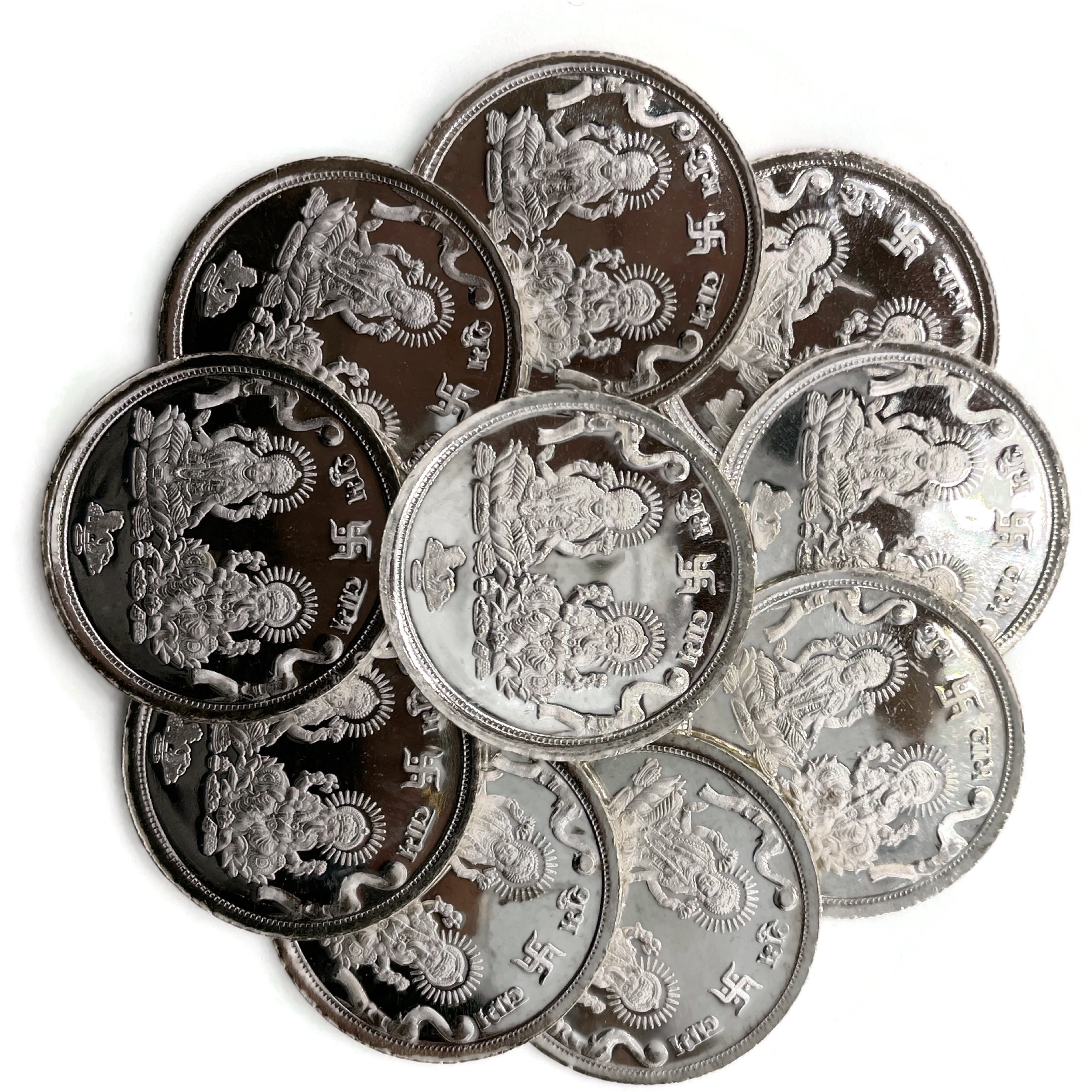 999 Pure Silver Ganesha Lakshmi / Laxmi Five Gram Coins (Set of Ten Coin) (Shipping: FREE SHIPPING (5-6 DAYS) +$0)