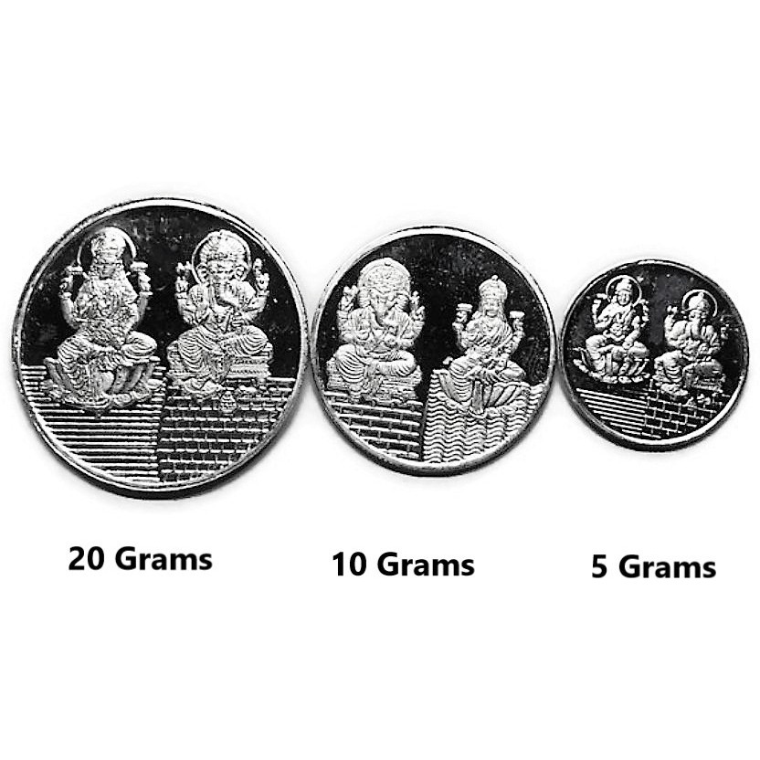 999 Pure Silver Ganesha Lakshmi / Laxmi Five Gram Coins (Set of Ten Coin) (Shipping: FREE SHIPPING (5-6 DAYS) +$0)