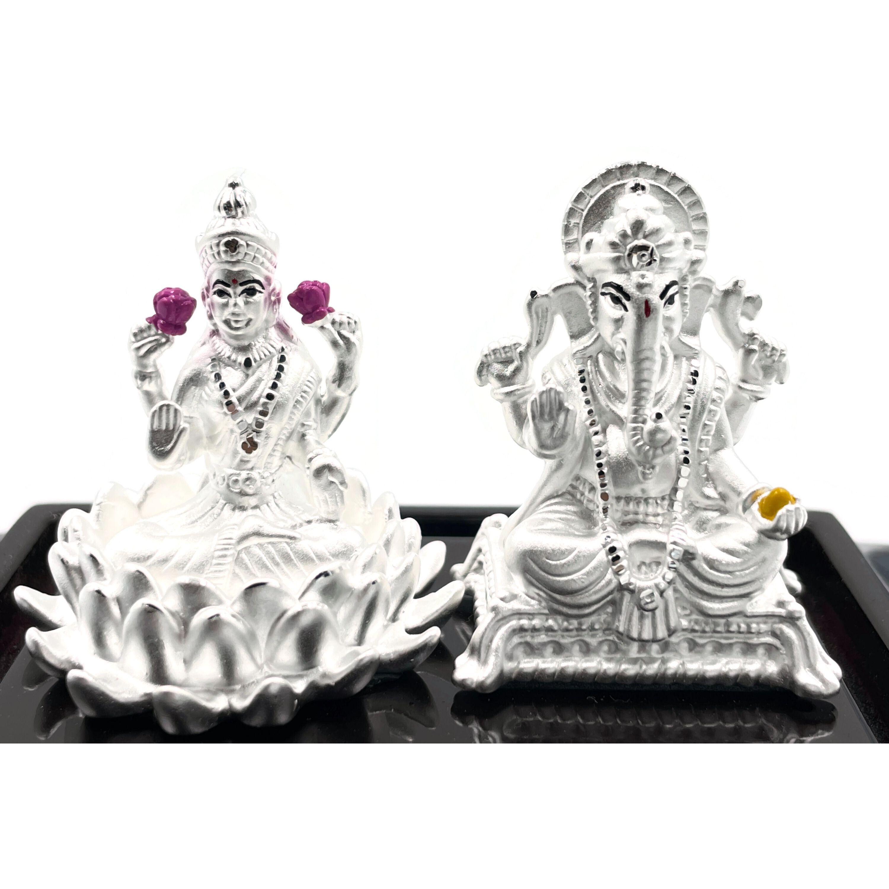 999 Pure Silver Ganesh & Lakshmi / Laxmi Idol / Statue / Murti (Figurine# 14) (Shipping:  (5-6 DAYS) +$0)