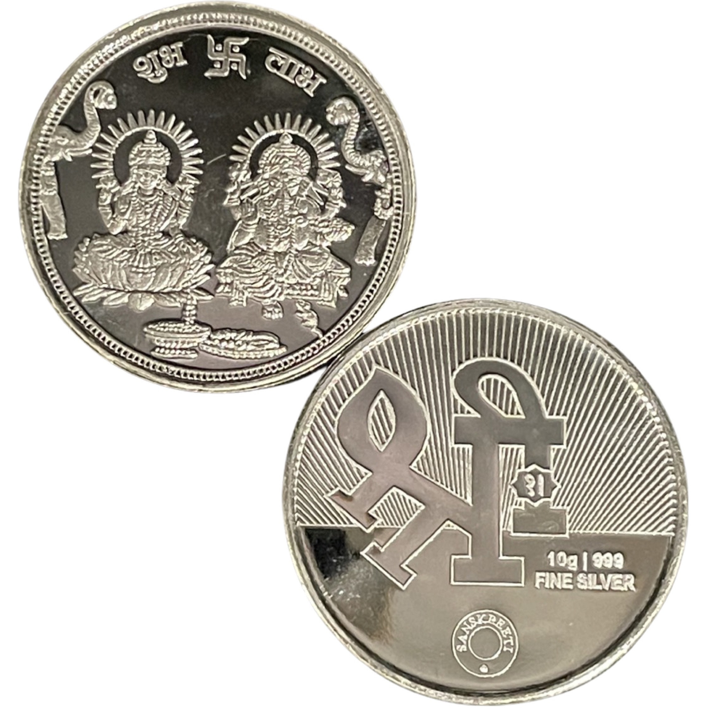 Ganesha Lakshmi / Laxmi Pure Silver (999) 10 Gram Coin (Shipping: 	STANDARD SHIPPING (4-5 DAYS) +$4.99)