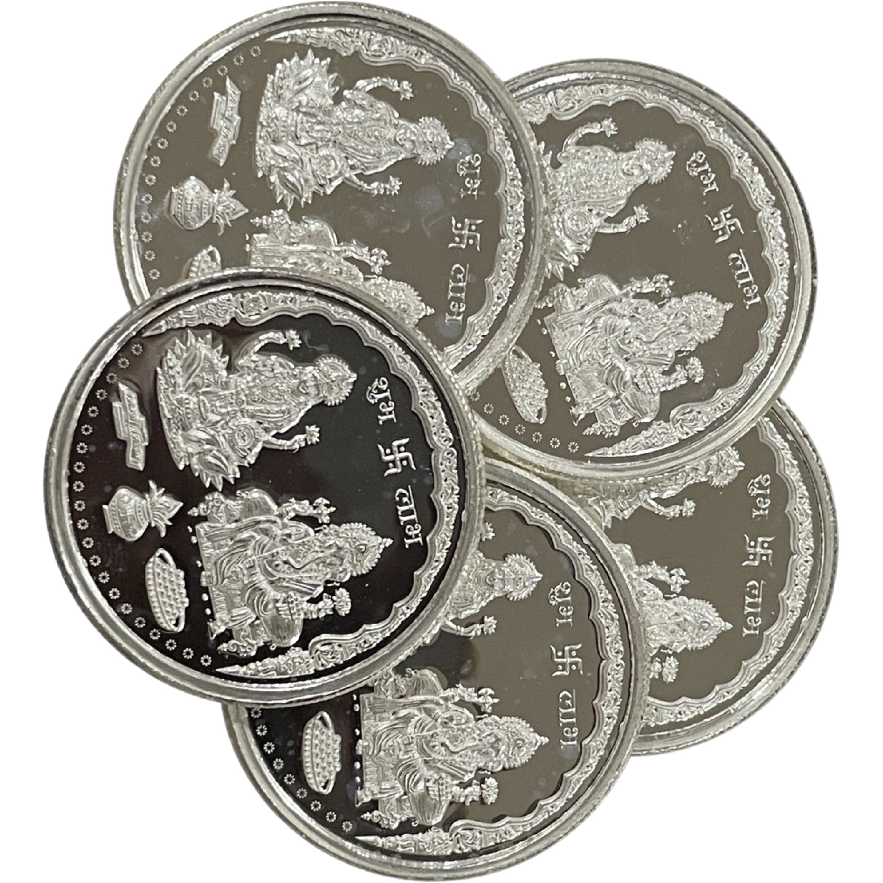 Ganesha Lakshmi/Laxmi Pure Silver (999) 20 Gram Coin (Set of Five Coin) (Shipping: EXPEDITED SHIPPING (2-3 DAYS)+$12.99)