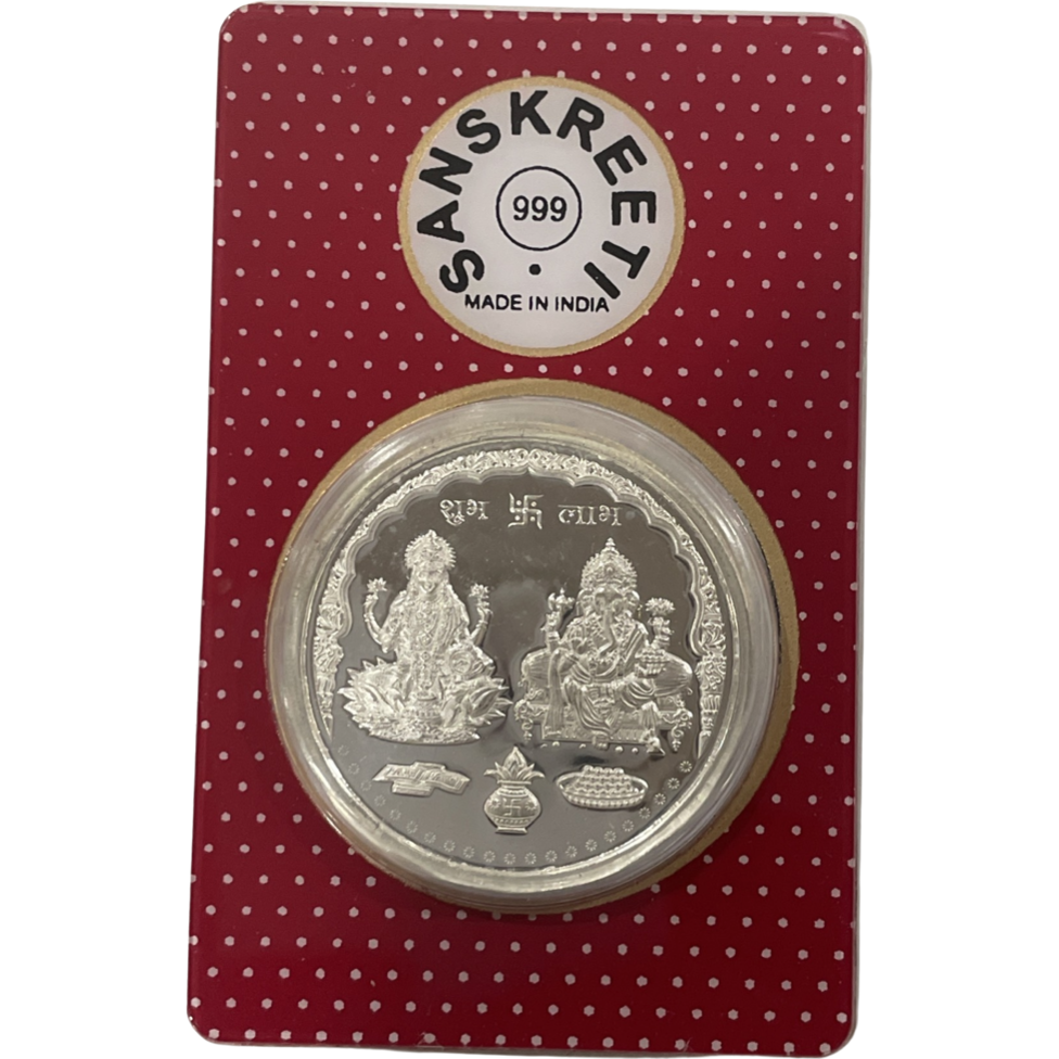 999 Pure Silver Ganesha Lakshmi / Laxmi Twenty Gram Sealed Coin