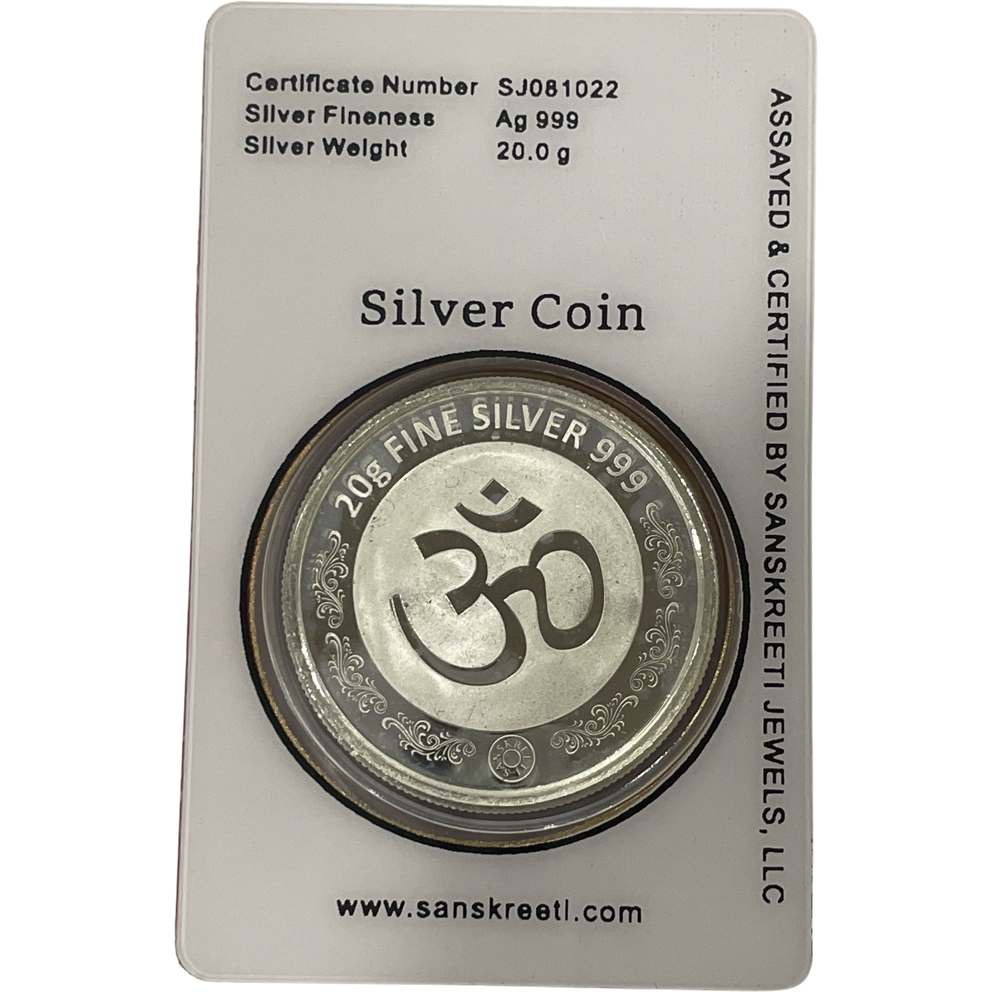 999 Pure Silver Ganesha Lakshmi / Laxmi Twenty Gram Sealed Coin