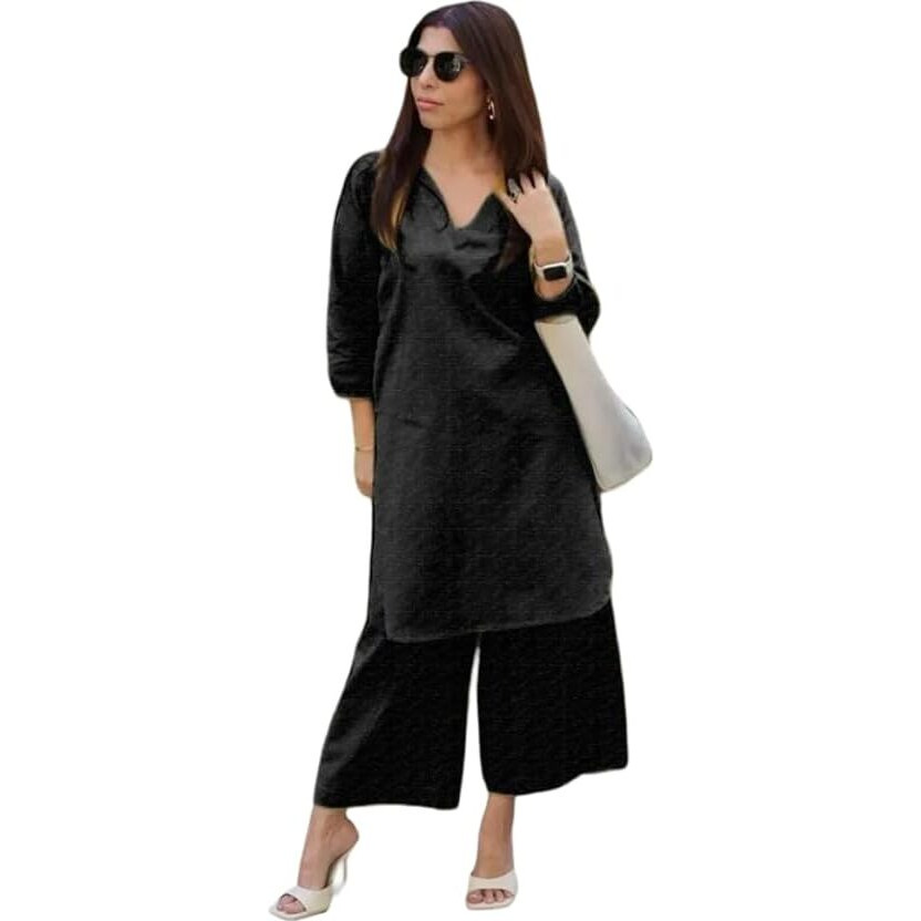 womens cotton V Neck kurta pant set (Size 2XL)