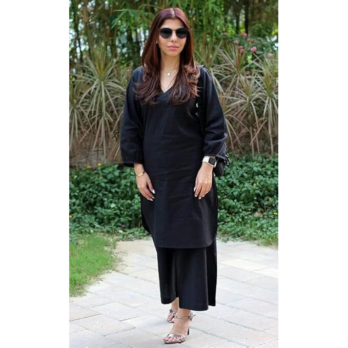 womens cotton V Neck kurta pant set (Size 2XL)