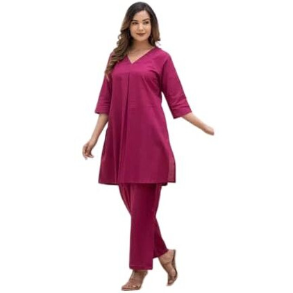 womens cotton V Neck kurta pant set (Size M)