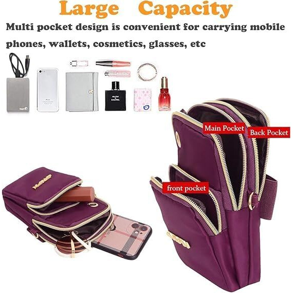 3 Layer Cross-body Mobile Sling Bag Multifunction Mini Shoulder Bag Phone Purse Armband with Headphone Port for Teens Girls Ladies Women