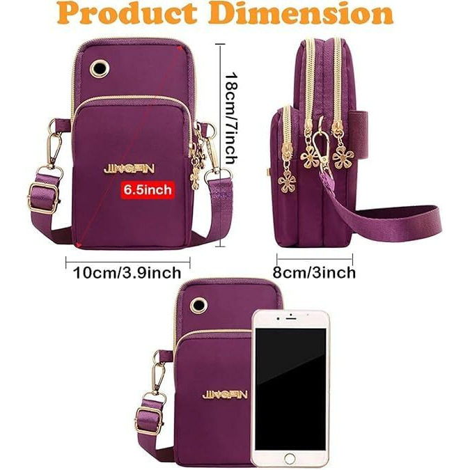 3 Layer Cross-body Mobile Sling Bag Multifunction Mini Shoulder Bag Phone Purse Armband with Headphone Port for Teens Girls Ladies Women
