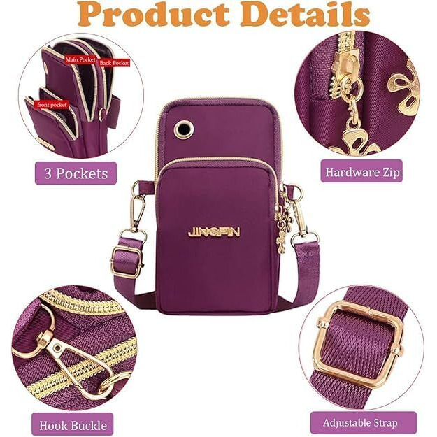 3 Layer Cross-body Mobile Sling Bag Multifunction Mini Shoulder Bag Phone Purse Armband with Headphone Port for Teens Girls Ladies Women