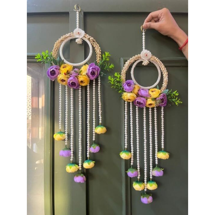Handmade Lotus Wall Decor with Jhumki Style Hanging - Perfect for Temple/Pooja Decor, Diwali & Festive Occasions - 2 PCS (3)