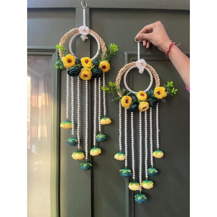 Handmade Lotus Wall Decor with Jhumki Style Hanging - Perfect for Temple/Pooja Decor, Diwali & Festive Occasions - 2 PCS (3)