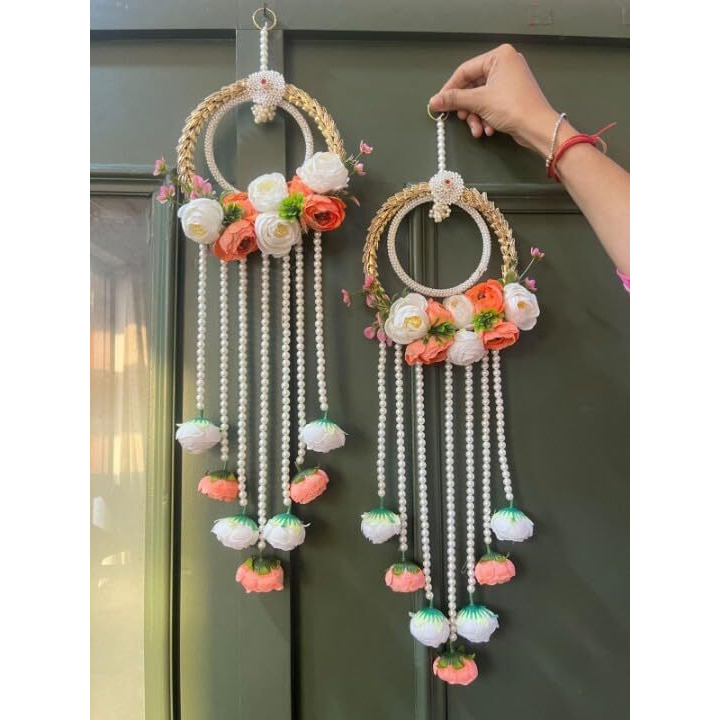 Handmade Lotus Wall Decor with Jhumki Style Hanging - Perfect for Temple/Pooja Decor, Diwali & Festive Occasions - 2 PCS (3)
