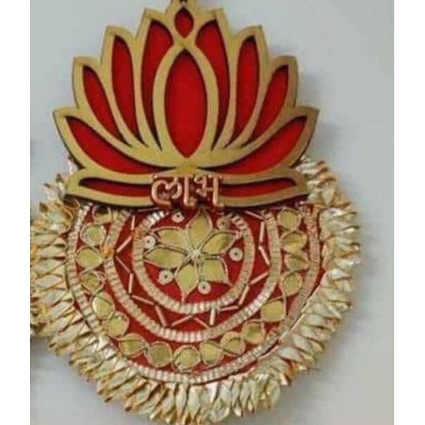 Handmade Lotus Wall Decor with Jhumki Style Hanging - Perfect for Temple/Pooja Decor, Diwali & Festivals - 2 PCS (Red Lotus)