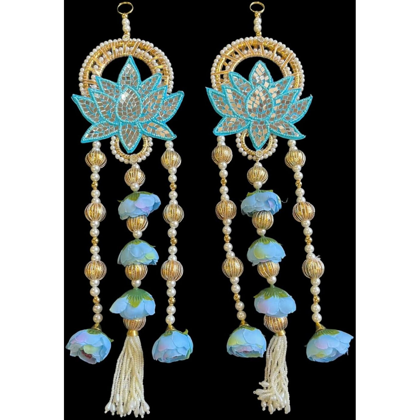 Handmade Wall Decor Lotus with jhumki Style Hanging for Home Decor,Diwali Decor,Wedding and All Festival Decor Export Quality Lotus.Perfect for Temple/Pooja Decor 2 PCS (2)