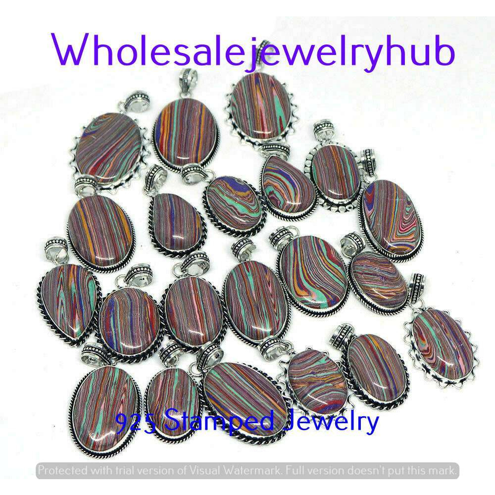 Rainbow Calsilica 5 PCS Wholesale Lots 925 Sterling Silver Pendant LP-07-272