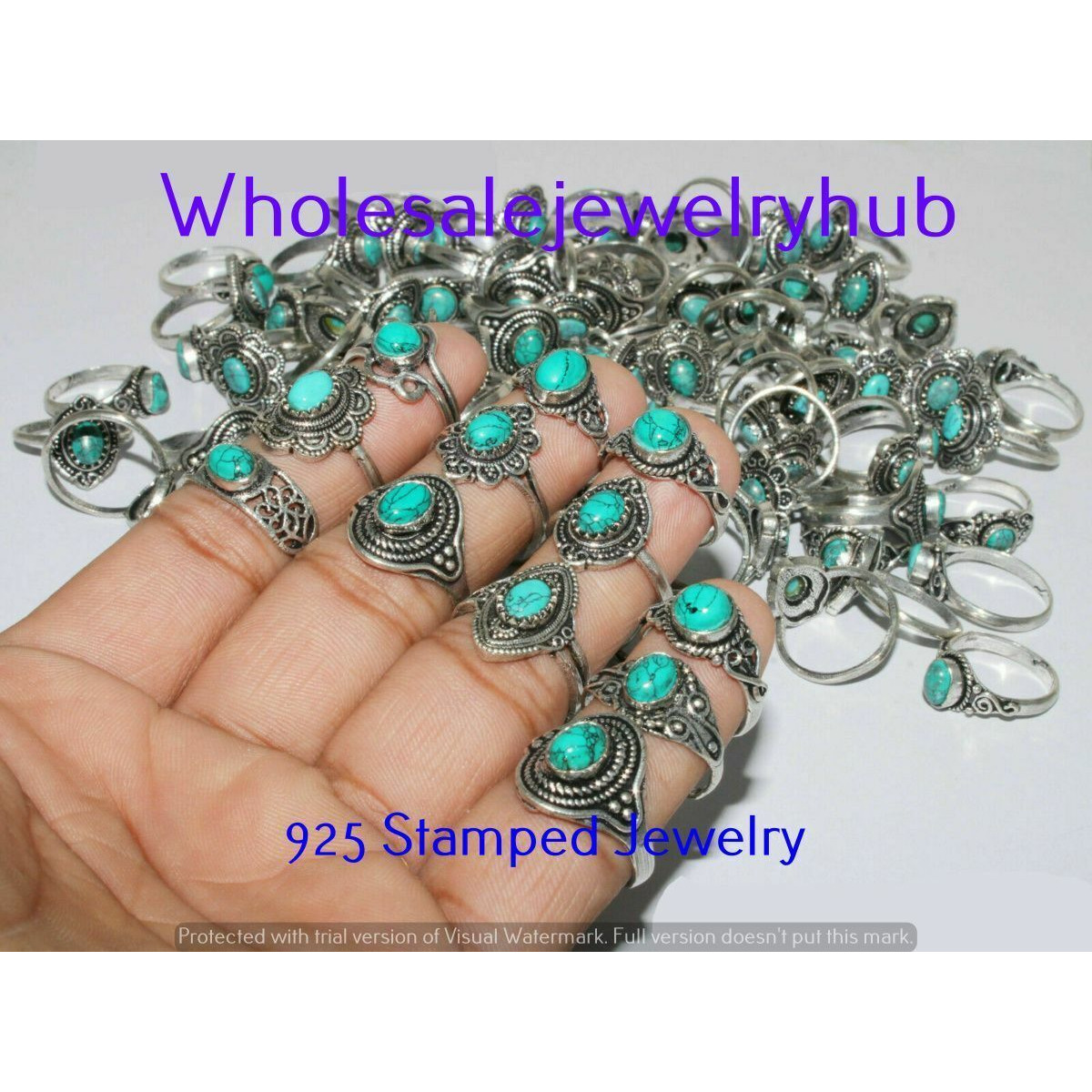 Turquoise 10 PCS Wholesale Lot 925 Silver Plated Rings SR-03-464