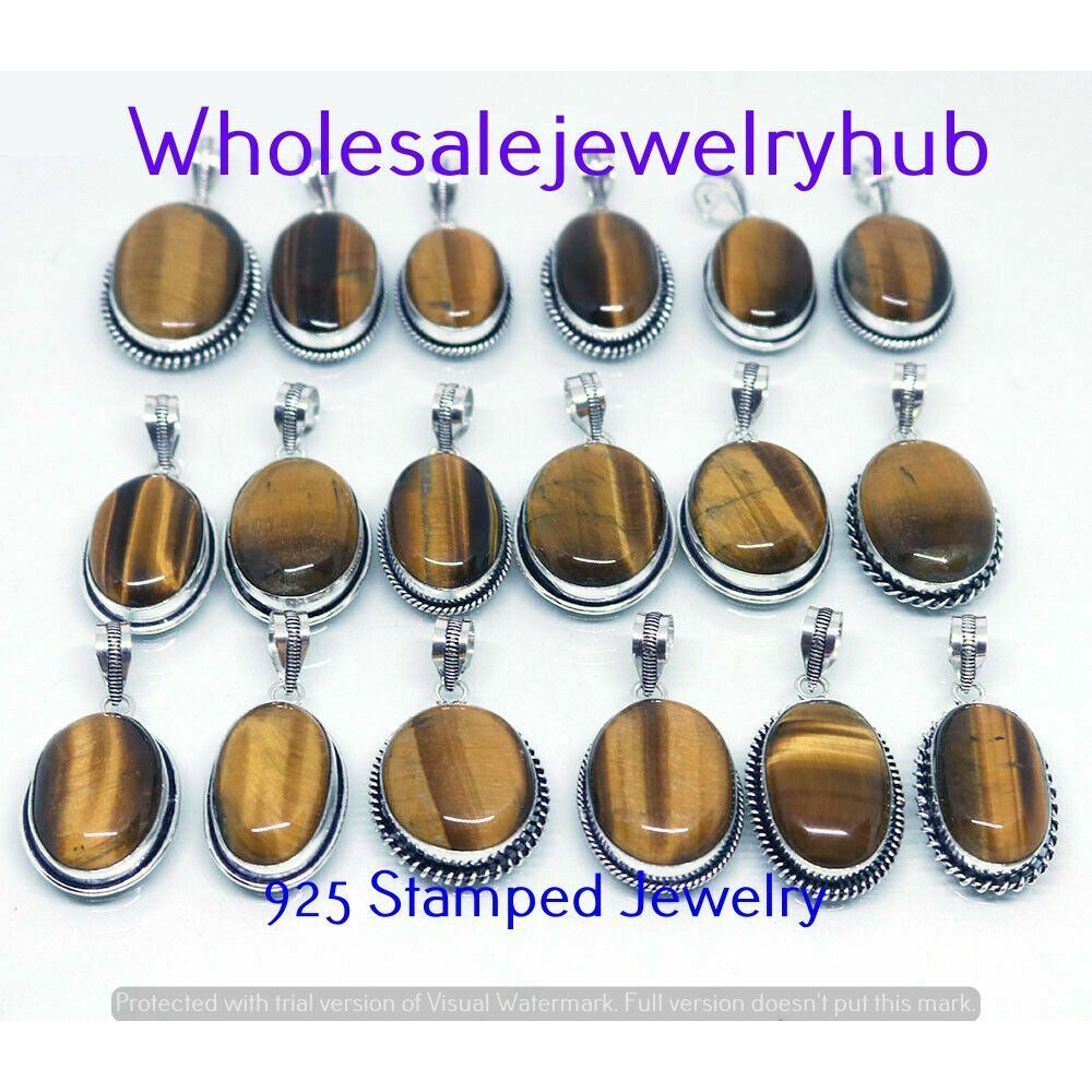 Tiger Eye 20 PCS Wholesale Lots 925 Sterling Silver Plated Pendant SP-03-952