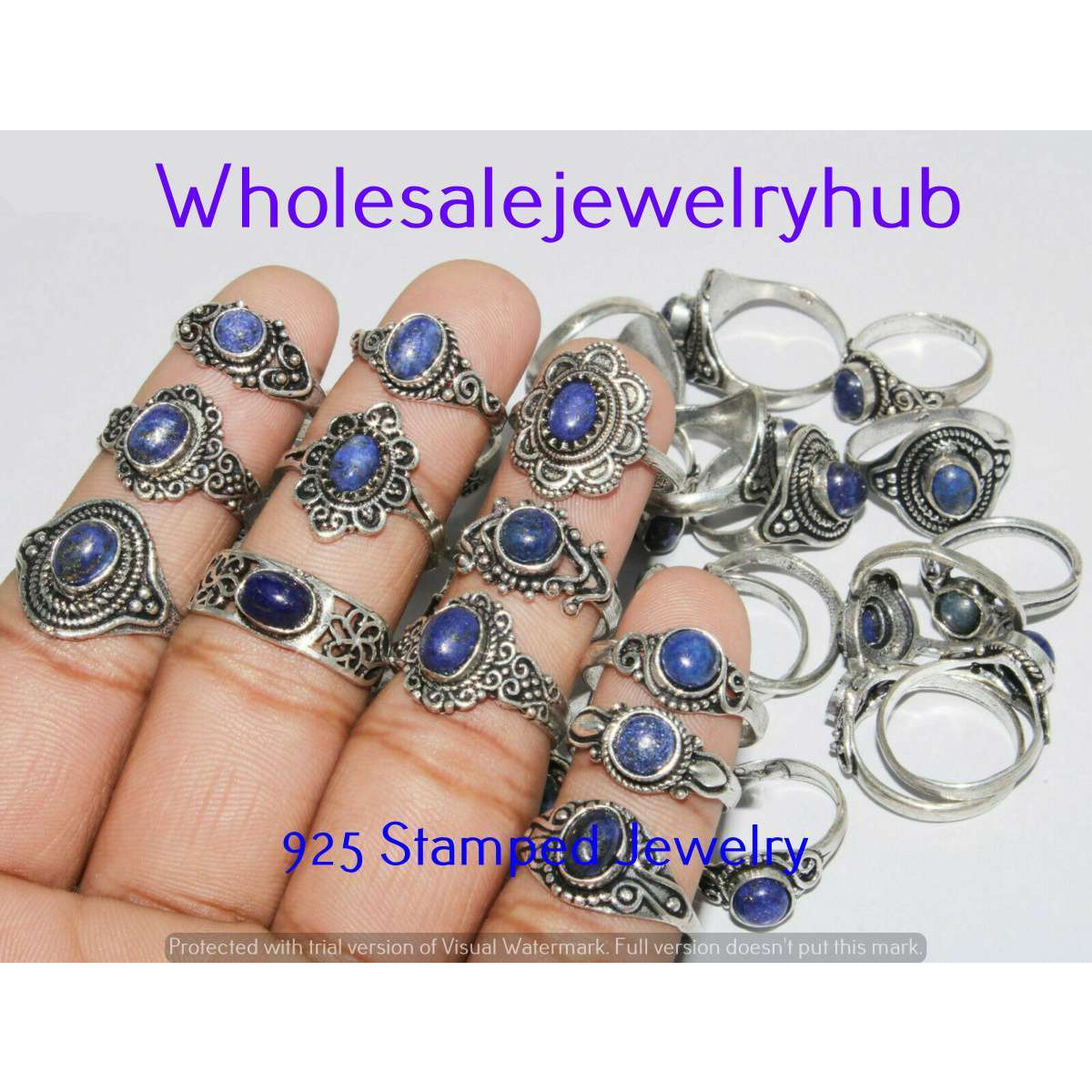 Lapis Lazuli 10 pcs Wholesale Lot 925 Sterling Silver Rings RL-07-209