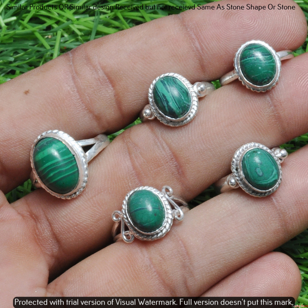 Malachite 50 Piece Wholesale Ring Lots 925 Sterling Silver Ring NRL-4238