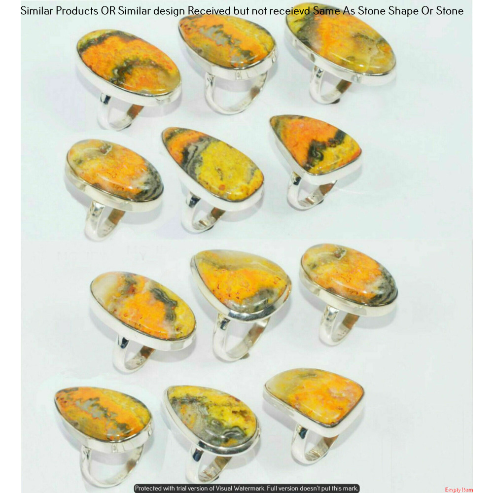 Bumble bee Jasper 50 Piece Wholesale Ring Lots 925 Sterling Silver Ring NRL-4207