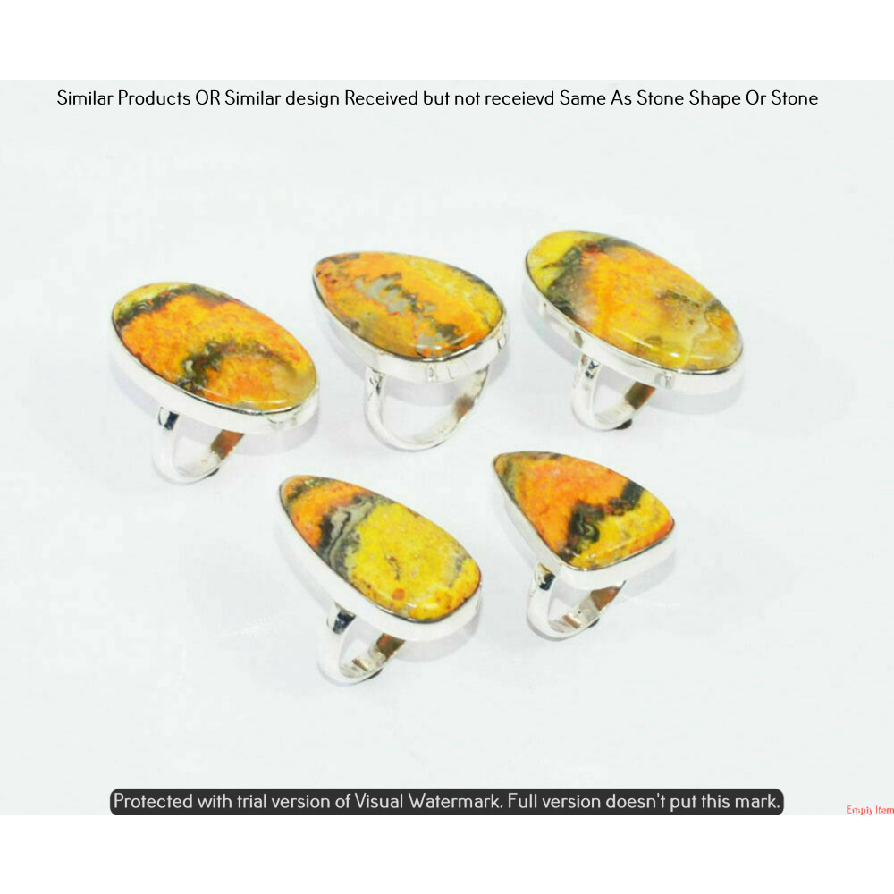 Bumble bee Jasper 30 Piece Wholesale Ring Lots 925 Sterling Silver Ring NRL-3087
