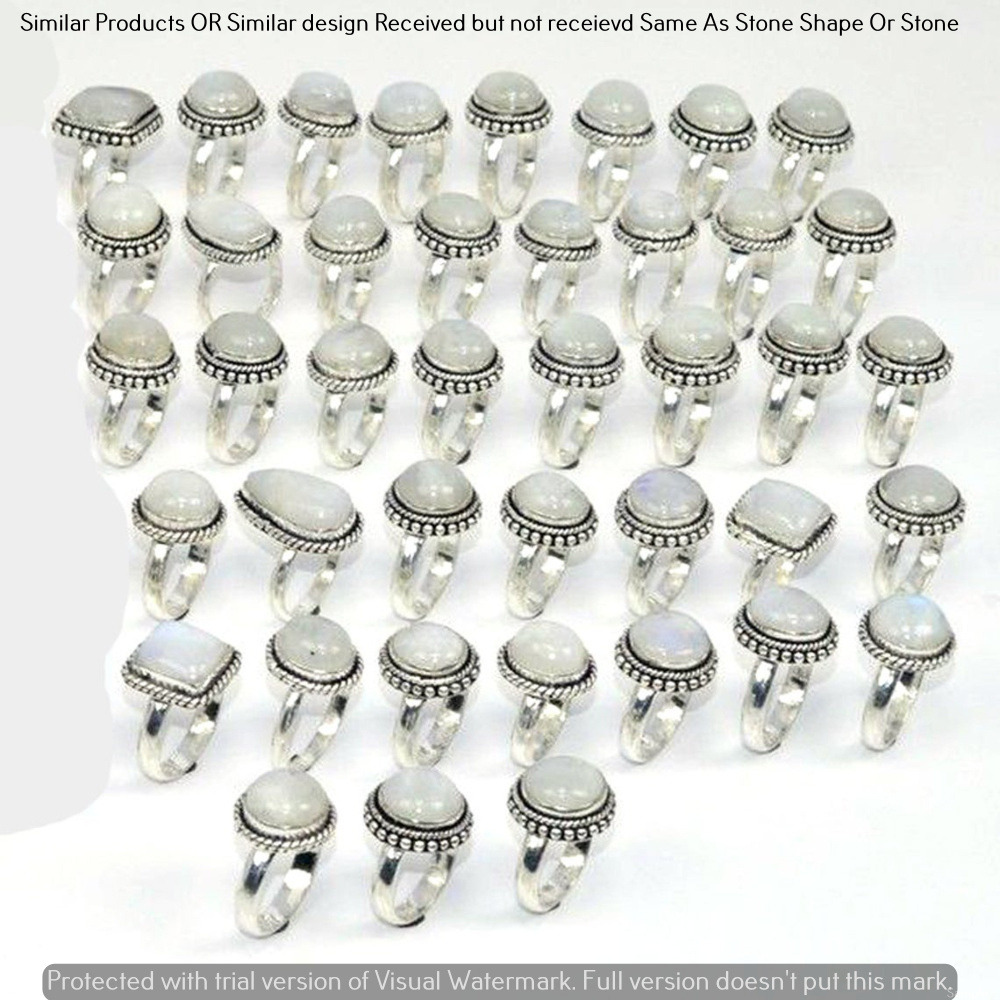 Rainbow Moonstone 20 Piece Wholesale Ring Lots 925 Sterling Silver Ring NRL-1755