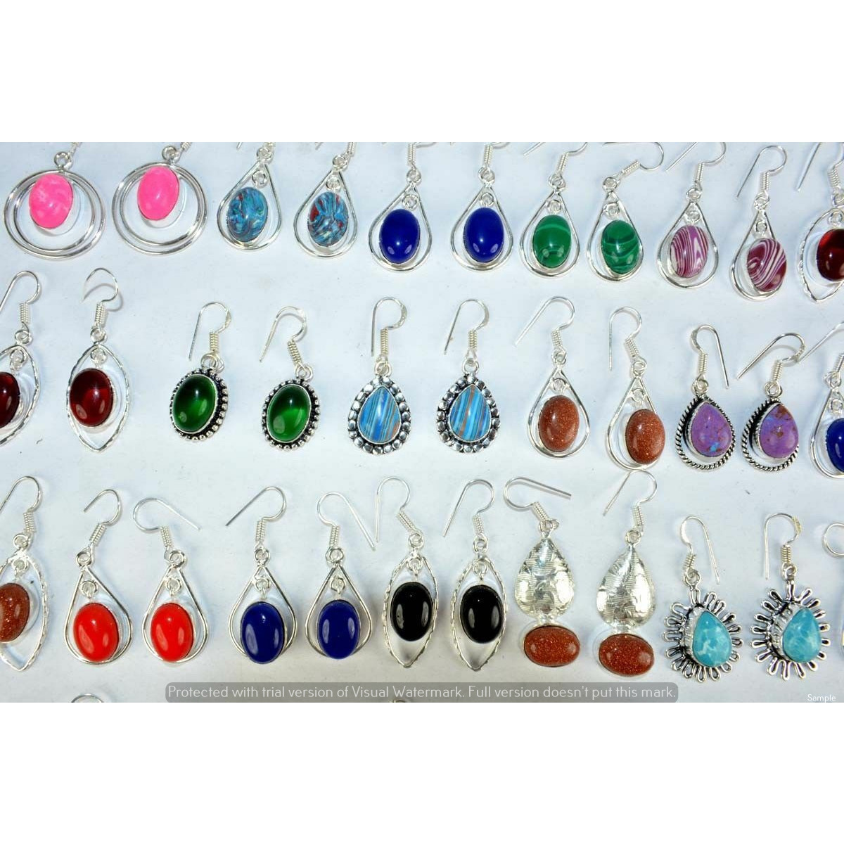 Coral & Mixed 15 Pair Wholesale Lot 925 Sterling Silver Earring NLE-995