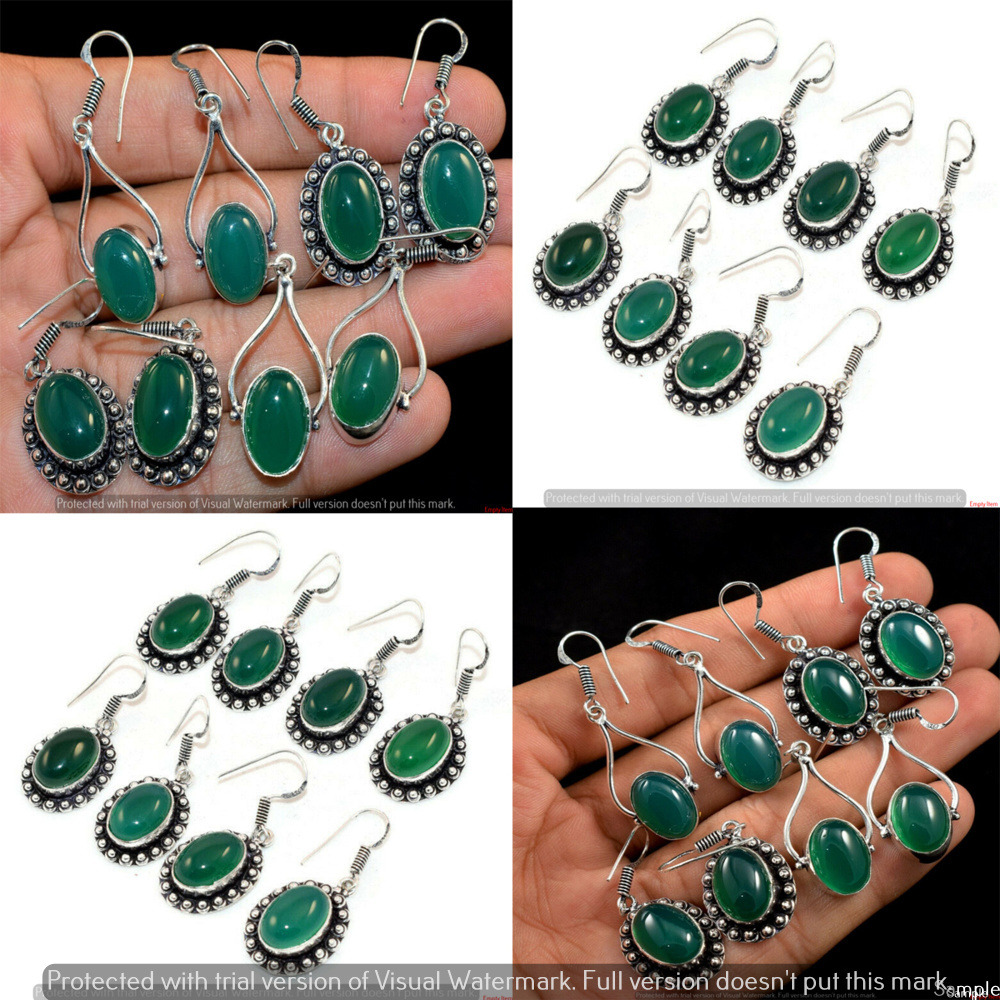 Green Onyx 10 Pair Wholesale Lot 925 Sterling Silver Earring NLE-664