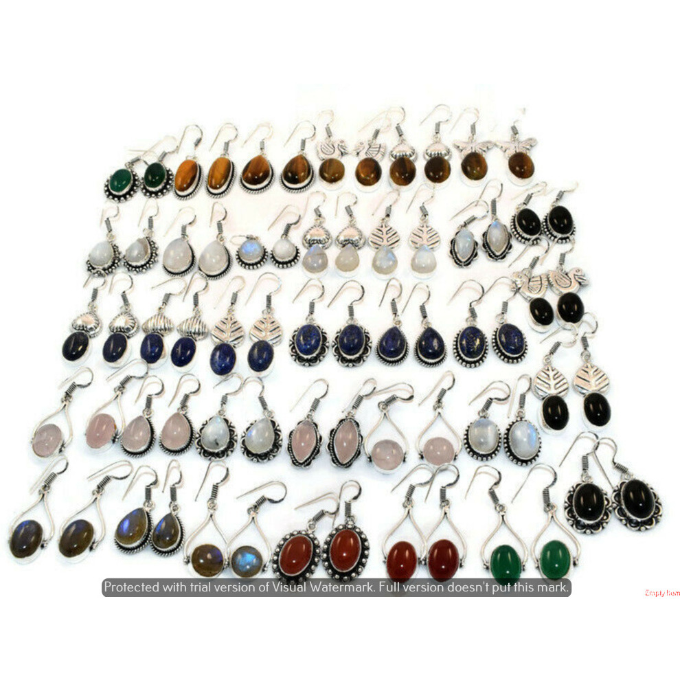 Tiger Eye & Mixed 10 Pair Wholesale Lot 925 Sterling Silver Earring NLE-606