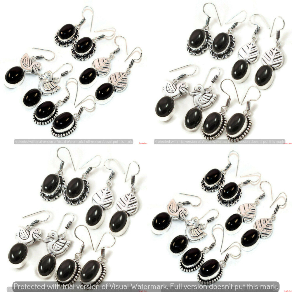 Black Onyx 5 Pair Wholesale Lot 925 Sterling Silver Earring NLE-376