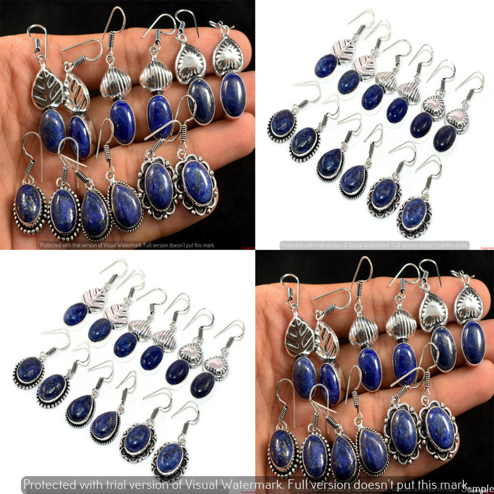 Lapis Lazuli 5 Pair Wholesale Lot 925 Sterling Silver Earring NLE-347