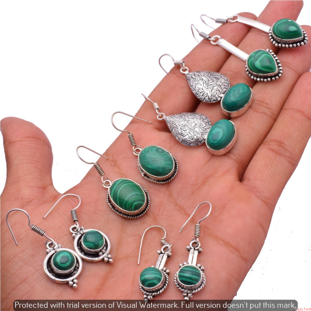 Malachite 50 Pair Wholesale Lot 925 Sterling Silver Earring NLE-2271