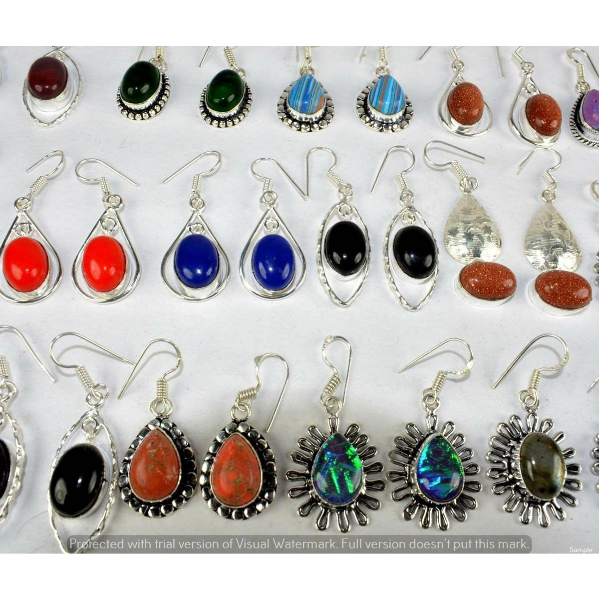 Coral & Mixed 30 Pair Wholesale Lot 925 Sterling Silver Earring NLE-1897