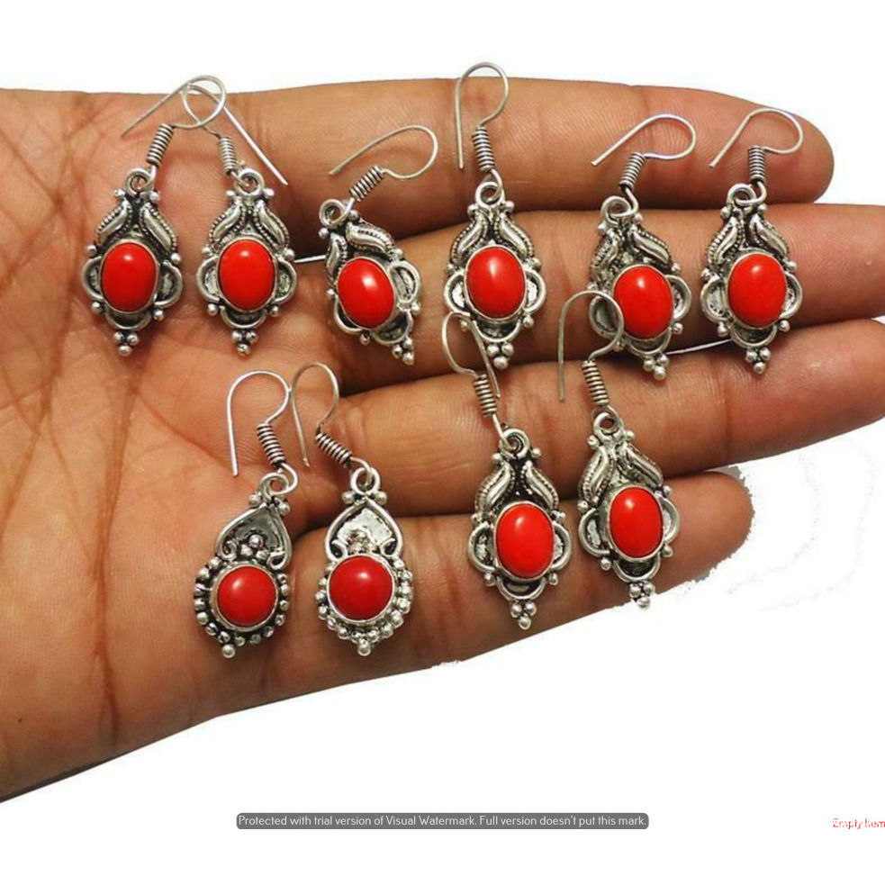 Coral 25 Pair Wholesale Lot 925 Sterling Silver Earring NLE-1501