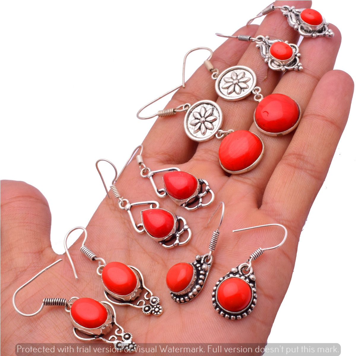 Coral 20 Pair Wholesale Lot 925 Sterling Silver Earring NLE-1001
