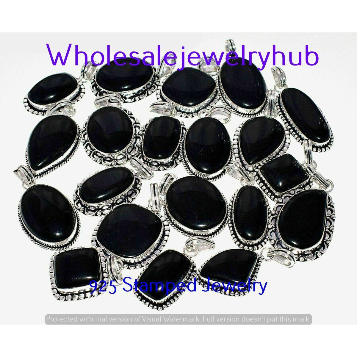 Black Onyx 10 PC Wholesale Lot 925 Sterling Silver Plated Pendant Lot-06-252