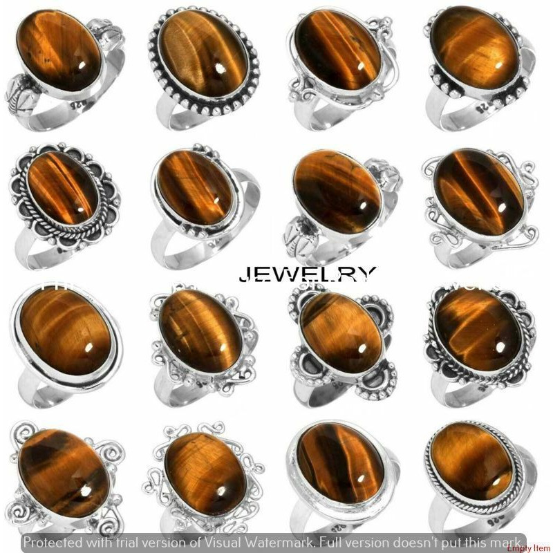 Natural Tiger Eye Stone 100 pcs Wholesale Lot 925 Sterling Silver Plated Rings
