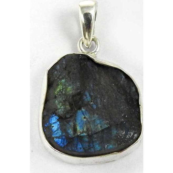 Fashion Design !! Labradorite Rough Stone Sterling Silver Pendant Jewelry