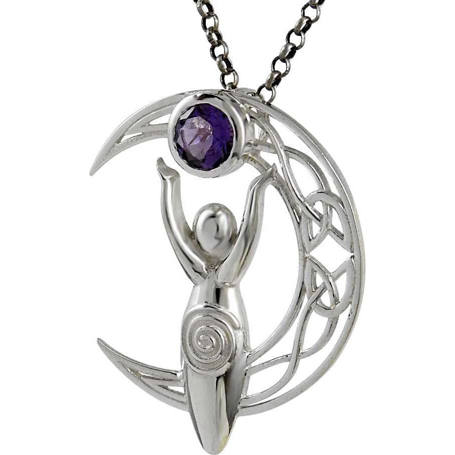 Amethyst Gemstone Moon Design Silver Pendant Jewelry